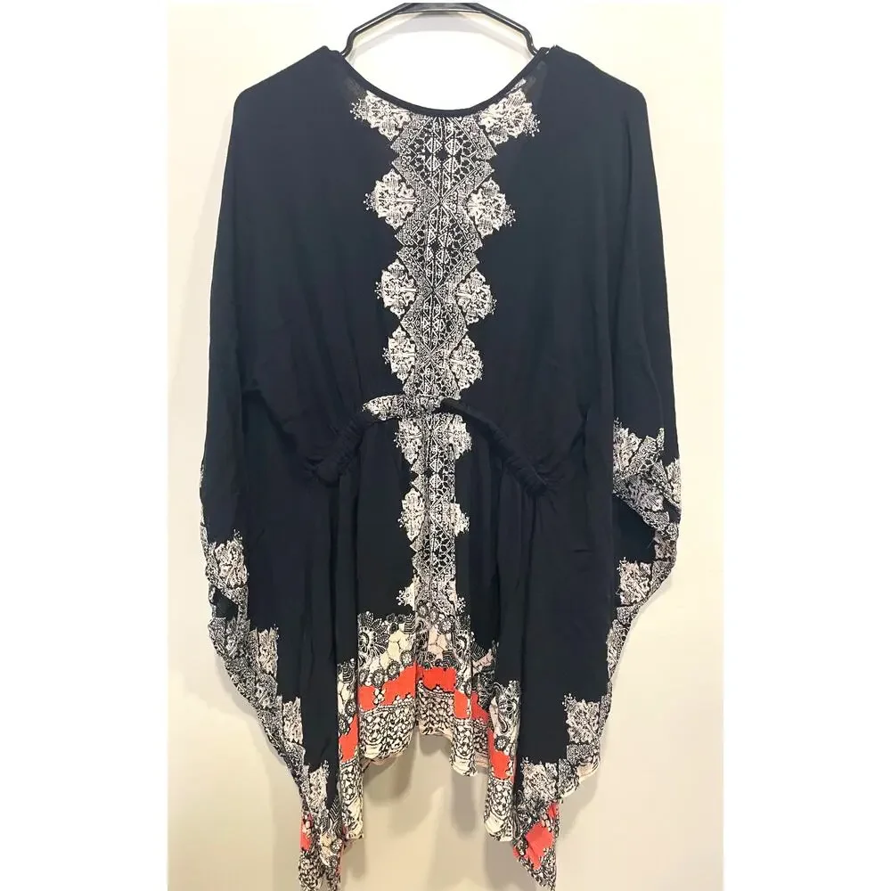 Angie Caftan Tunic Cover Up Boho Waist Tye Size Small